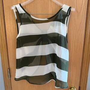 TRUTH NYC Open Back Semi-Sheer Green White Striped Blouse Tank Top Women’s M
